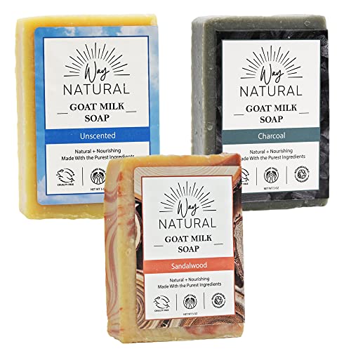 Way Natural Soap For Men Variety Pack - Sandalwood, Charcoal, Unscented Freshening Body Soap Bars - Artisan, Natural Bar Soap For Men & Women - Handmade, Organic Soap Bar, Goat Milk Soap - Men's Soap Made In Usa - 3 Pack (5 Oz Large Bars) #TOP8