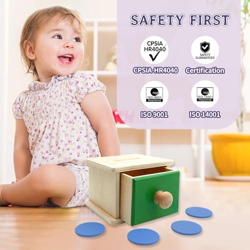 Image of Montessori Wooden Coin Box with Drawer for Baby 18+ Months, Coin Sorter Fine Motor Toys for Kids, Motessori Classroom Learning & Educational Resources Toys Gifts