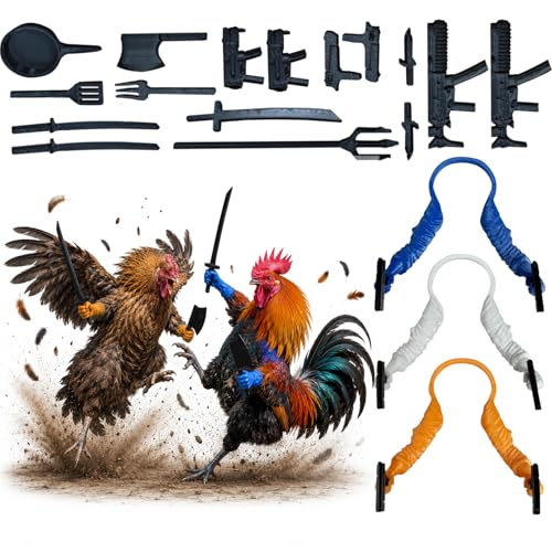 Qtaikong 3pcs 3D Printed Plastic Chicken Arms with Weapons for Real Chickens - Soldier Role-Playing Costume Props Funny Unique Creative Gifts for Cosplay and Social Media Content