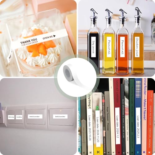 YZROHYI 4 Rollen Etiketten Rollen Selbstklebend 15 mm X 4 m,Thermo Etikettenband Wasserfeste,Etikettendruckpapier,Etikettenbänder,Thermal Label Tape,Etiketten Weiß,Etikettierband Ersatz für Haus,Büro