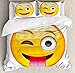EANSSN Emoji zestaw poszewek na kołdrę, kreskówkowa jak technologiczna, uśmiechnięta zalotna sarkastyczna szczęśliwa twarz z językiem, nowoczesny nadruk, 3-częściowy zestaw pościeli 2 poszewki na poduszki żółte King Size