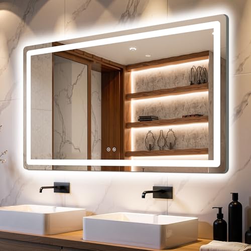 Delma LED Bathroom Mirror with Lights, 30x50 Vanity Mirror for Bathroom Wall, Anti-Fog, Dimmable,...