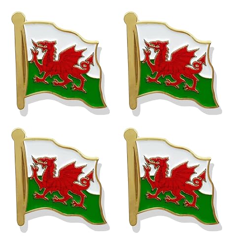 Épinglettes drapeau du Pays de Galles en métal émaillé pour customiser chapeaux et sacs, lot de 4