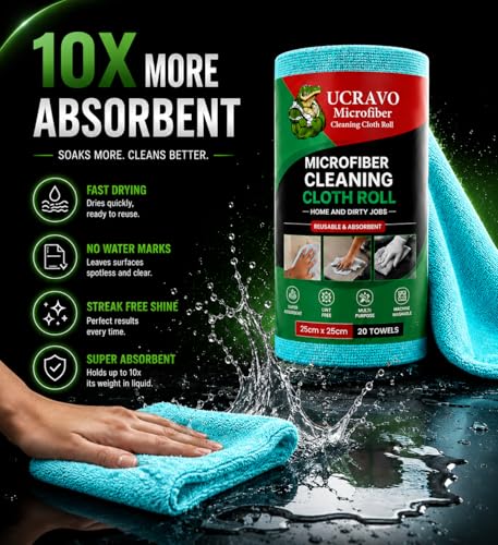 Image of UCRAVO 20 SHEETS - Reusable Kitchen Towel Roll 4000 Times Washable - Ultra Absorbent Lint Free - 10X Cheaper Than Paper Microfiber Cleaning Cloth for Kitchen - Tearable, Reusable - (1 Roll,Sky Blue)