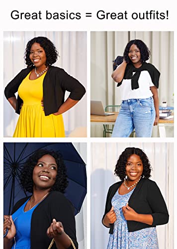 AusLook Women's Plus Size Shrug 3/4 Sleeve Lightweight Open Front Knit Cropped Bolero Cardigan Sweater 1X-5X4