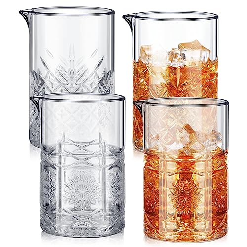 Inbagi 4 Pcs Cocktail Mixing Glass 23.67 oz Cocktail Shakers Stirring Glass Thick Bottom Crystal...