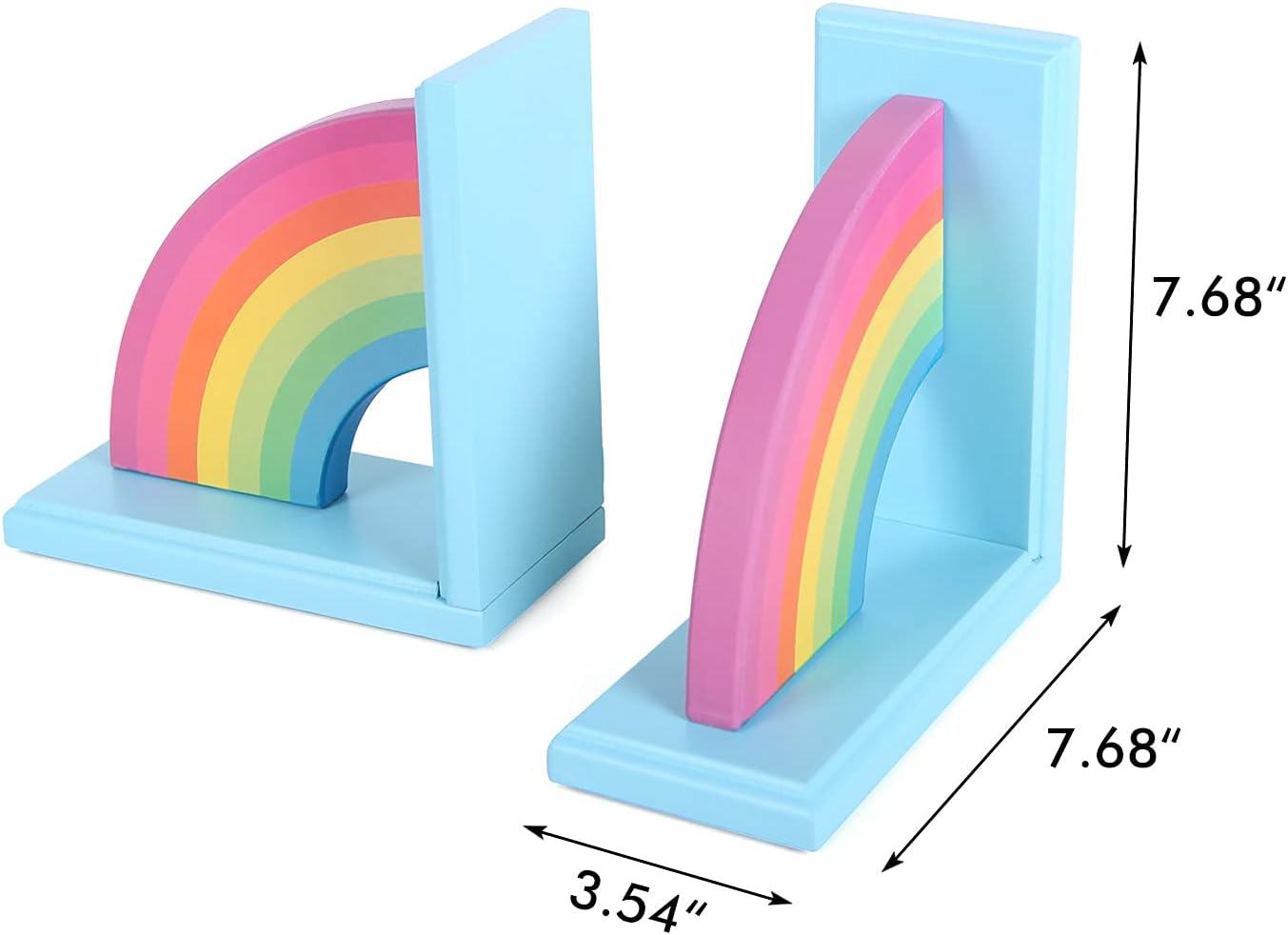 NIKKY HOME Wooden Rainbow Book Ends Non-Skid Cute Bookends Book Stoppers for Girls Home Children's Room Classroom Nursery Decor, Pack of 2