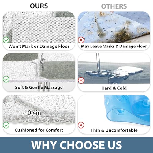 Image of Square Shower Mat Non Slip: 24x24 Inch Extra Large Shower Mats for Inside Shower, Non Slip Shower Mat with Drain Hole in Middle- Anti Slip Shower Floor Mat, Loofah Shower Stall Mats for Elderly