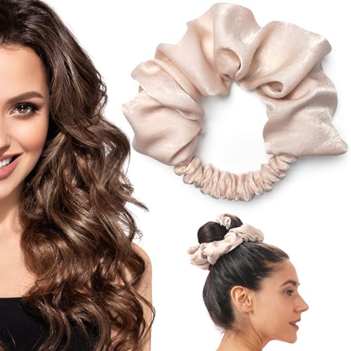 BLINKEEN Heatless Curling Scrunchie Heatless Hair Curler to Sleep In No Heat Curls for Long Hair Soft Sleep Hair Roller (Beige)