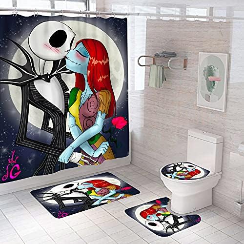 4Pcs Christmas Shower Curtain Sets Kids Bathroom Halloween Decor with 12 Curtain Hooks for Bathroom, Waterproof 71 x 71 inch (D4)