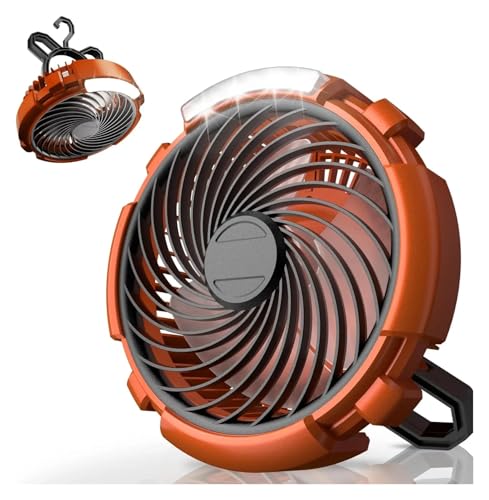 Ventilador de camping recargable 5400mAh naranja con linterna y gancho 2