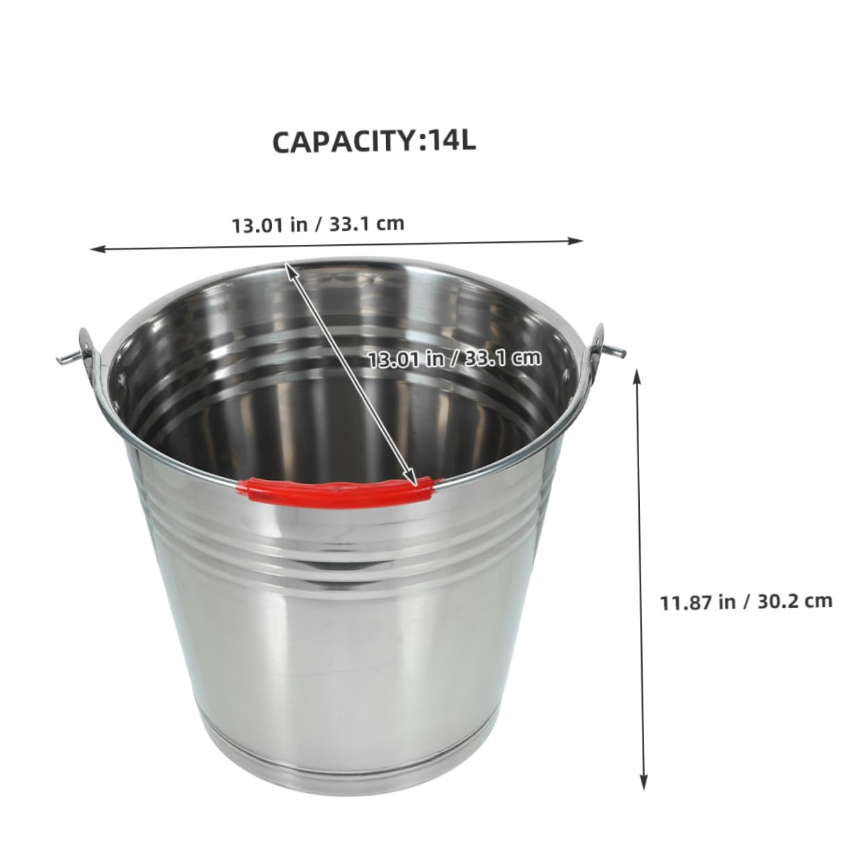 IMIKEYA Cubo y Fondo Extra Grueso de Acero Inoxidable con Asa de 14l Construcción de Pieza Única para Uso Multifuncional Hogar