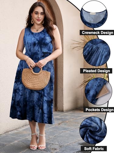 Image of LARACE Women's Plus Size Sleeveless Maxi Dress Casual Crew Neck Pleated Flowy Long Dresses with Pockets L-6XL