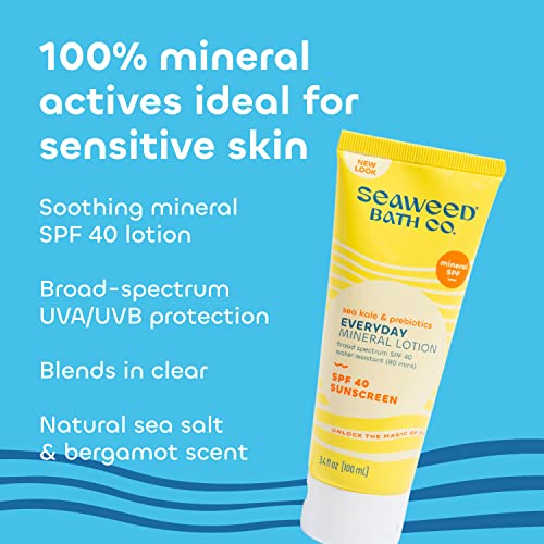 Image of Seaweed Bath Co. Everyday Mineral SPF 40 Broad Spectrum Sunscreen Lotion, 3.4 Ounce, Sustainably Harvested Seaweed, Sea Kale, Prebiotics (Pack of 2)