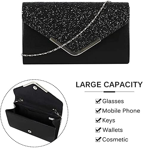 Tskybag Women Envelope Clutch Bag Wedding Evening Handbag Chain Shoulder Bag Party Prom Wedding Sequins Evening Clutch Purse