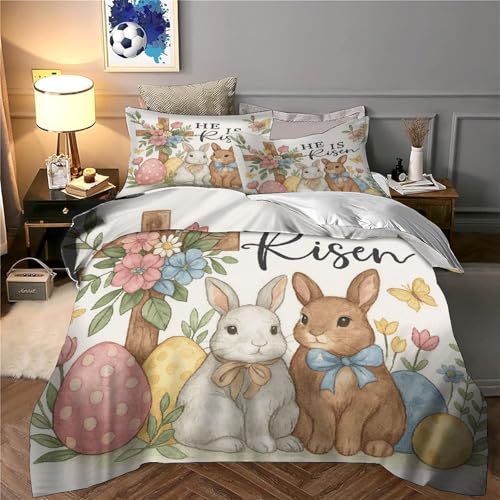 Parure de lit Lapin de Pâques 3D effet aquarelle en microfibre douce et résistante - 6