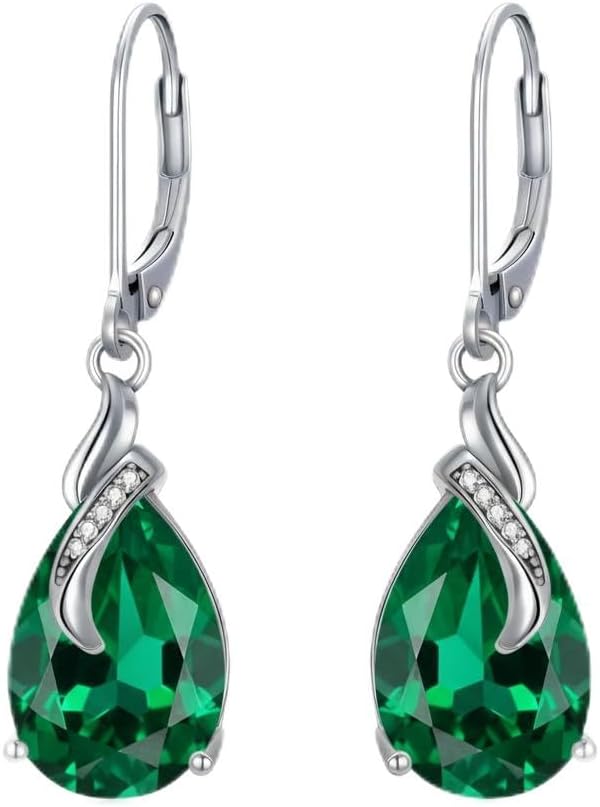 Gemstone Earrings for Women, Pear Cut Birthstone with Genuine Diamond Dangle Drops Earrings 925 Sterling Silver Diamond Jewelry Teardrops Earrings Gifts For Her