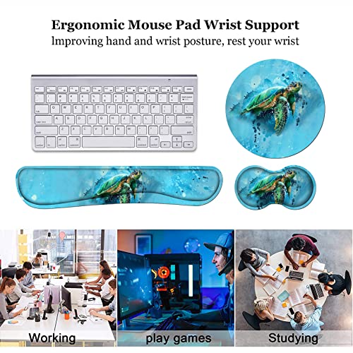 Keyboard Wrist Rest And Mouse Pad Wrist Rest Set With Coasters [4Pcs], Memory Foam, Easy Typing Pain Relief, Non-Slip Rubber Base For Computer, Laptop, Home & Office, Sea Turtle #TOP4