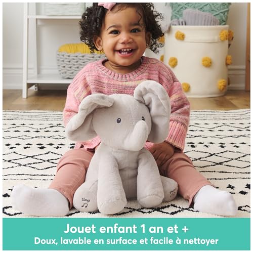 GUND - Flappy L'Éléphant - Peluche Interactive pour Bébé - Bouge, Parle et Chante en Français pour l'Éveil de Votre Enfant - Peluche Éléphant Taille 30 cm - Doudou Bébé - Jouet Enfant 1 an Et +