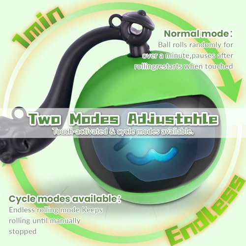 Interactive Cat Toy Ball, Automatic Self-Rolling Cat Toy with Feather Tail, Rechargeable Smart Cat Ball for Indoor Cats(Dark Green) - Image 5