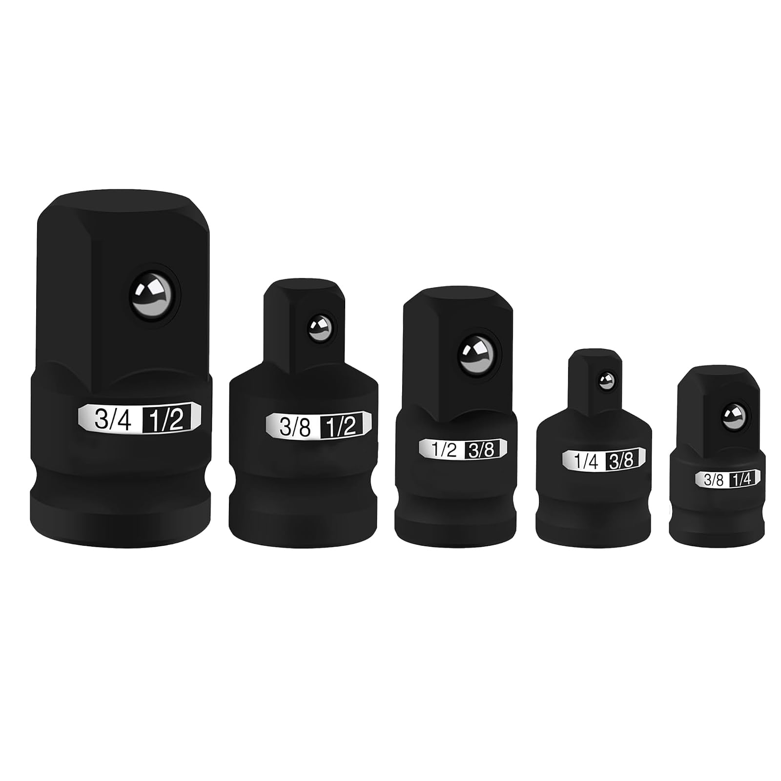 5-Piece Socket Adapter Set，Adapter and Reducer with 1/2" to 3/8", 1/4" to 3/8", 3/4" to 1/2", Heavy Duty Cr-V Steel for Impact Drivers, Wrenches & Ratchets