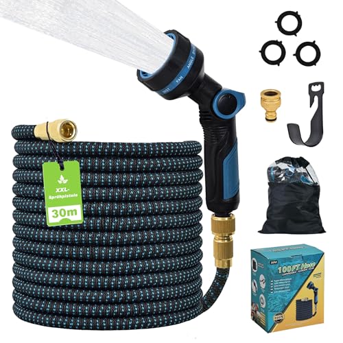 Tuyau d’Arrosage Extensible 30m, Tuyau d’Arrosage Flexible 30m Rétractable Automatique avec Pistolet 10 Modes, Tuyau Arrosage Extensible Jardin, Raccords...