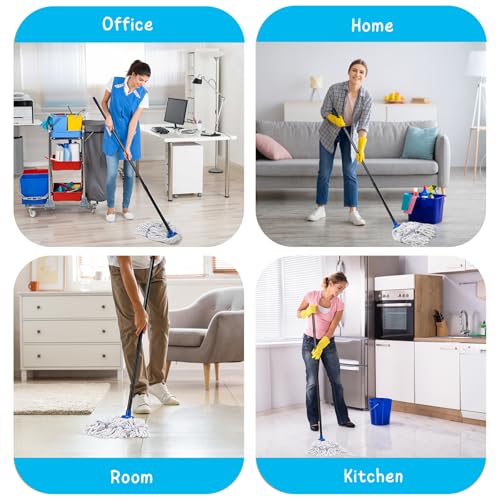 Image of Mops for Indoor Floor Cleaning, Small Cotton String Mop for House, Kitchen, Bathroom, Deck, Rag Mop with 51'' Handle (2 Mop Heads)