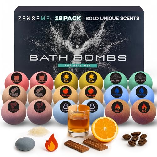 Bath Bombs for Men - Gift Set of 18 Strong Scented Handmade Natural Bath Bombs of 2.5 oz w/Essential Oils Scents for Boyfriend Husband Father - 18 Pack