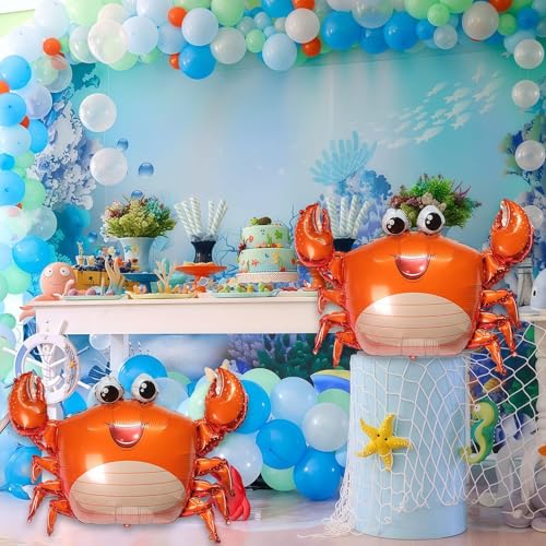 Image of Sea Animal Balloons 4pcs Ocean Themed Balloon Party Decoration,Large Crab 30 Inch Mylar Balloons,Ocean Balloon Birthday Party Decorations