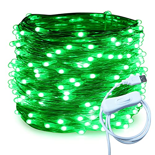 Image of RUICHEN Fairy Lights USB Plug Power 66Ft 200 LED Silver Wire Starry String Lights with ON /Off Switch for Bedroom Indoor Outdoor Decorative(Green)