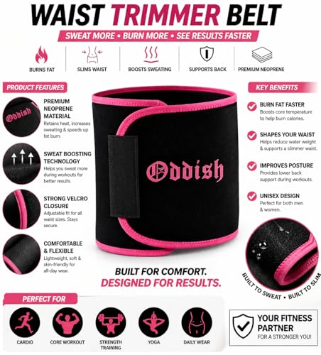 Image of ODDISH; way to fitness Waist Trimmer Belt - Sweat Slimming & Fat Burn Support /Adjustable Neoprene /Black /Pink - Free Size