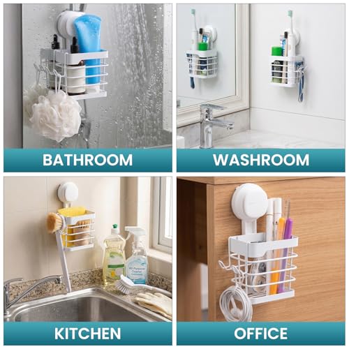 Image of TAILI Suction Cup Toothbrush Holders with Visible Safety Indicator, White | Wall Mounted, Visible Safety Indicator, Inverted Trapezoid Design Bathroom Organizer Removable for Tooth brush and Toothpaste