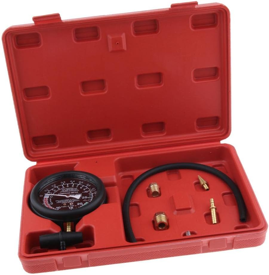 Professional Fuel Pump Pressure Vacuum Test Gauge Set Car Automobile - Diagnostic Tool for Fuel Pump Pressure and Vacuum System - Premium Material with Storage Case - for