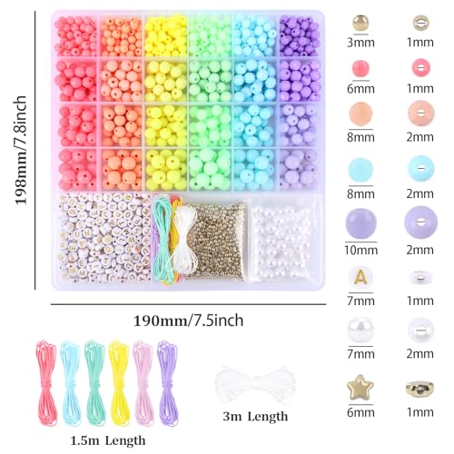 Image of Candy Color Acrylic Beads Kit Pastel Round Beads Assorted Plastic Bead Kit Letter Pearl Colorful Elastic String CCB Cute Loose Spacer Bulk for Bracelets Necklace Jewelry Making DIY Crafts