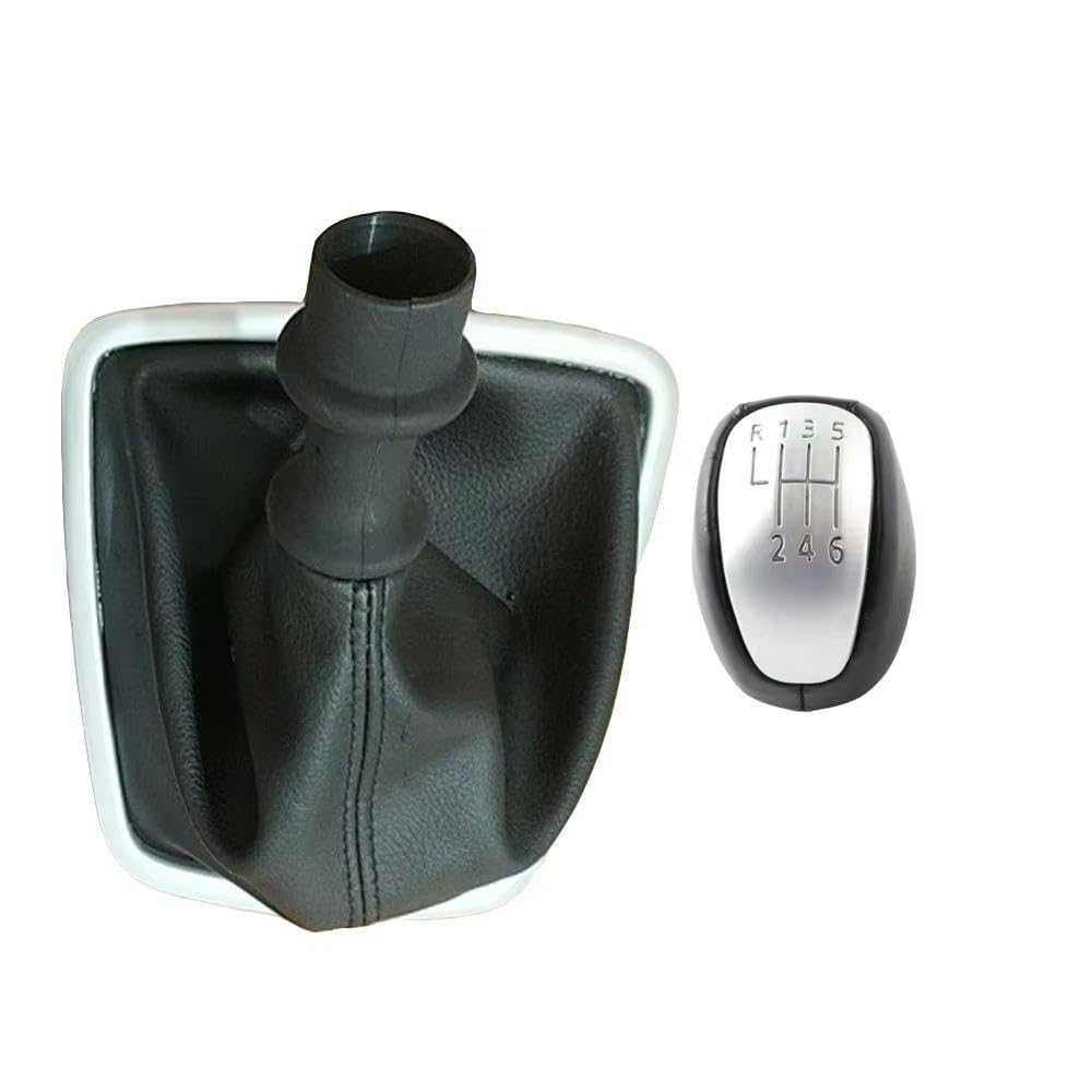 YDXHERTA 6 Speed Shifter Handle Stick Boot for Renault for Laguna Mk3 2007-2015 Manual Gear Shift Knob Leather Gaiter Boot Cover Lever Auto Parts(White knob and Boot)