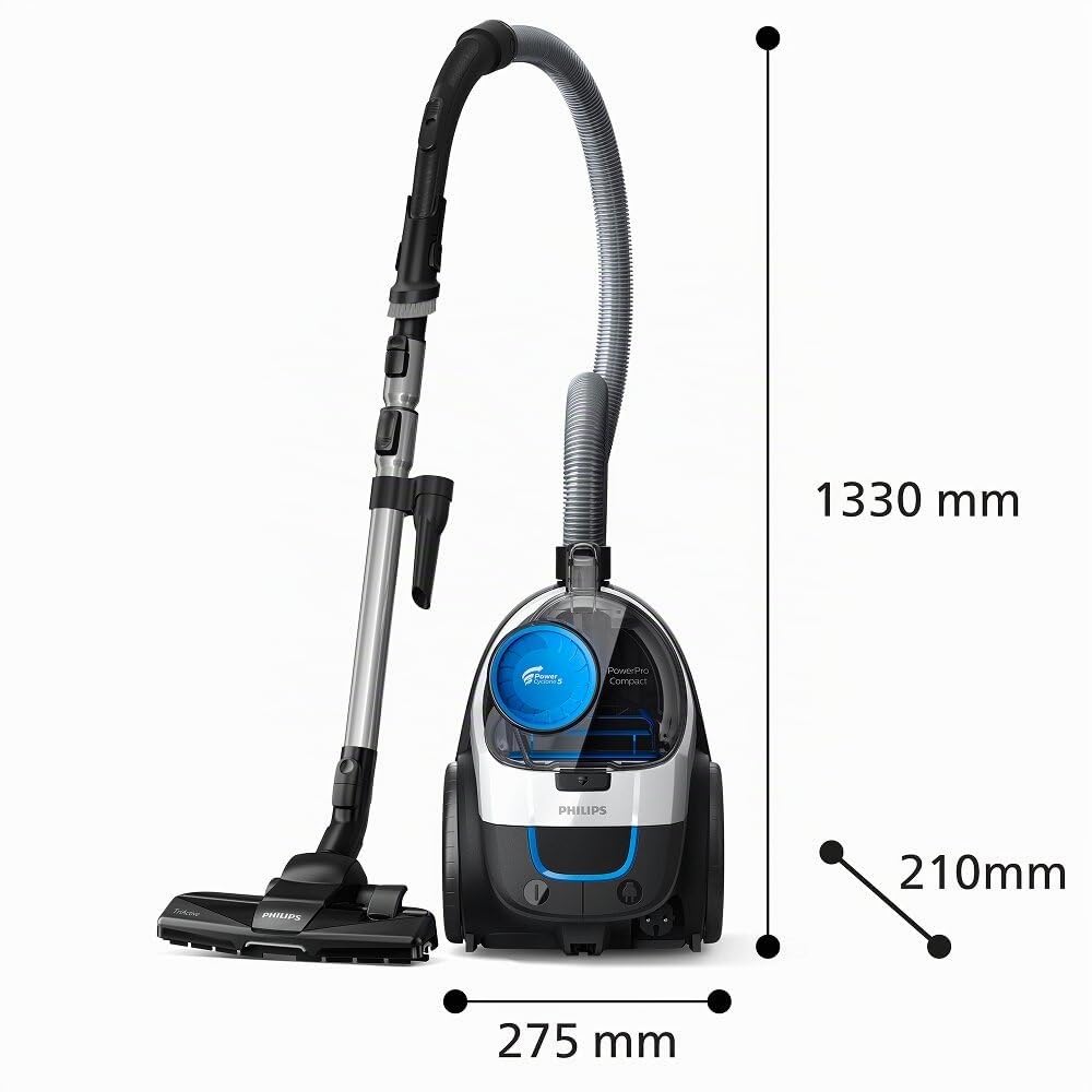 Aspirapolvere senza sacco Philips PowerPro Compact – Leggero, Potenza di Aspirazione 900 W, Bocchetta TriActive Per Pavimenti Duri e Tappeti, Filtro HEPA H13 Antiallergico, PowerCyclone 5 (FC9332/09)