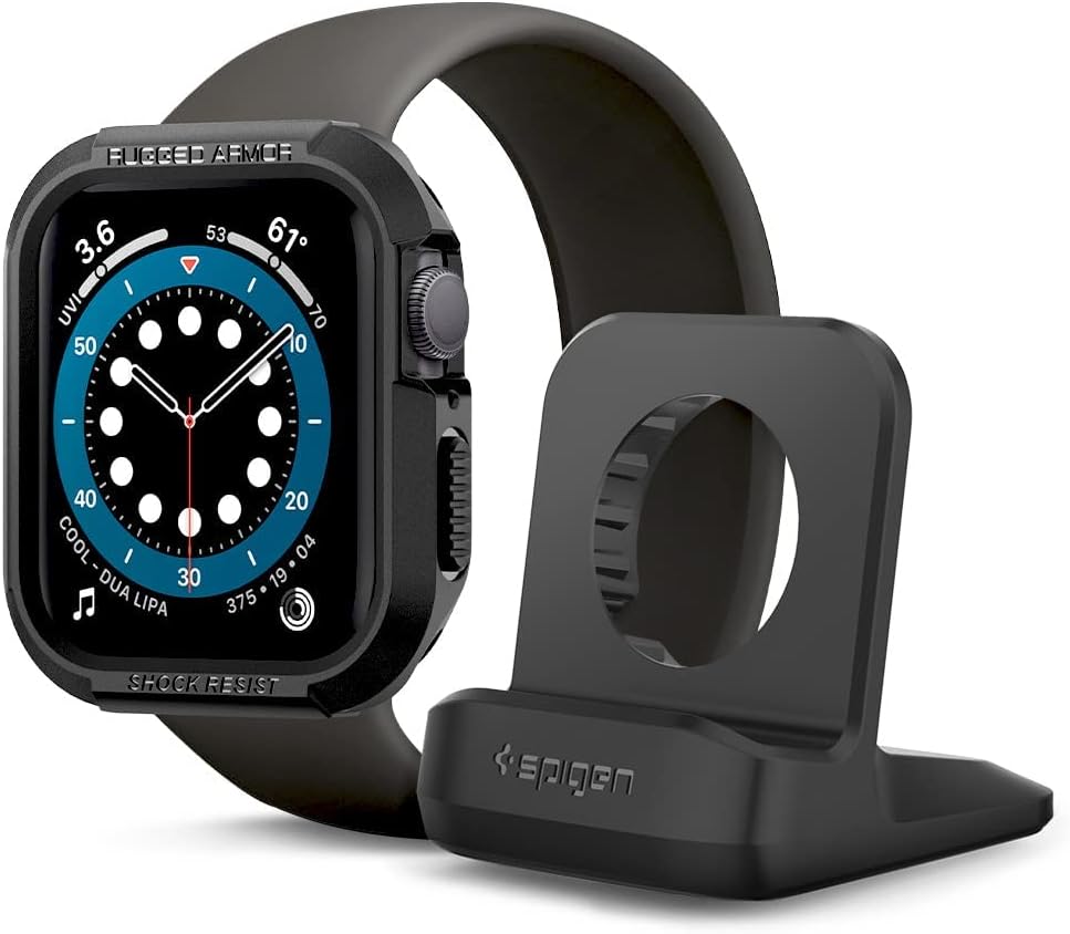 Spigen Rugged Armor Protector Case and S350 Apple Watch Stand Designed for Apple Watch Series 11/9/8/SE3/SE2/7/6/SE/5/4 45mm/44mm