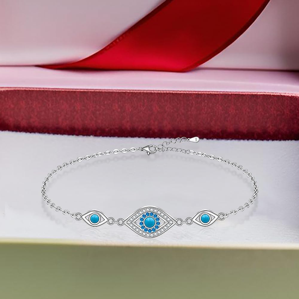 Evil Eye Bracelet for Women Sterling Silver Greek Dainty Blue Lucky Chain Link Charm for Protection Jewelry Gifts - Image 7