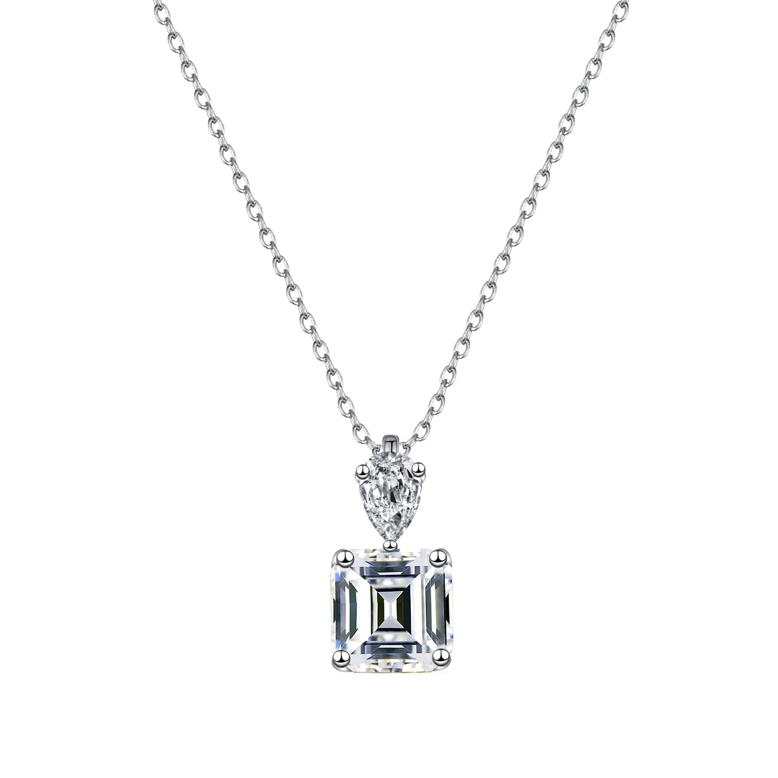 Wycian Collane da donna alla moda con moissanite bianca, delicate collane da donna con due pietre quadrate, 40+5 cm/15,7+4,8 cm
