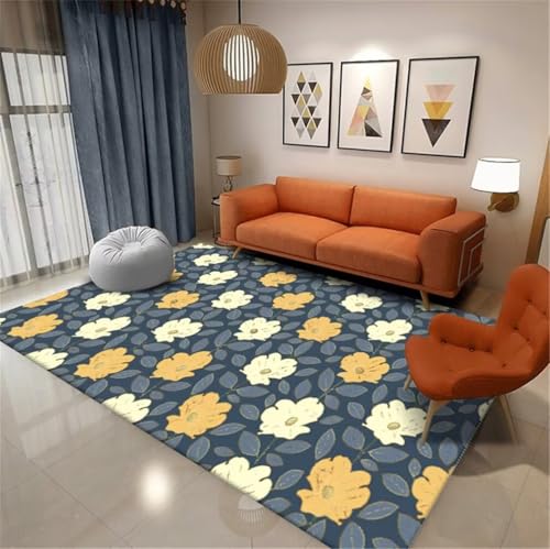 Tapis chambre bébé fille bleu et jaune idéal pour un salon chaleureux en 50x80cm
