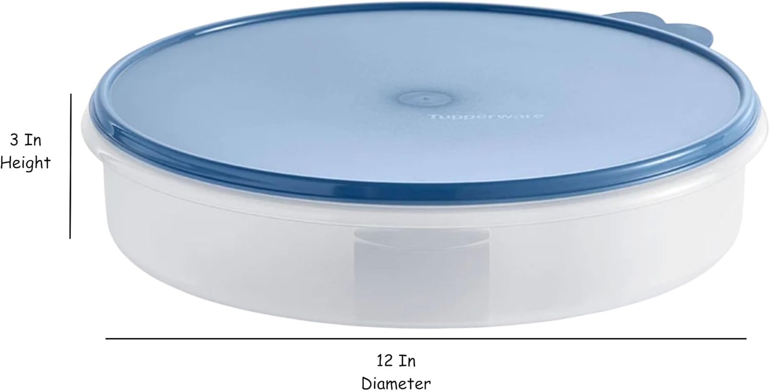 Tupperware 12" Round Pie Taker / Cake Server / Cupcake Courier / Cookie Storage Container with Sapphire Blue Seal