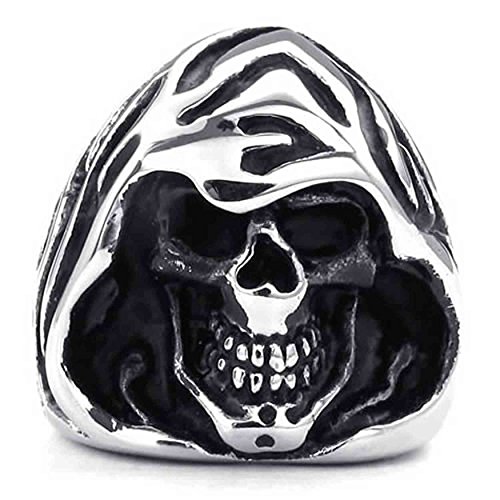 Bague homme squelette noir gothique pour look motard en acier style argenté