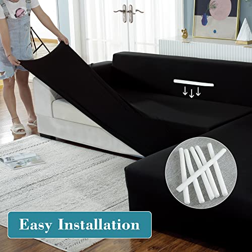 Jin Le Couch Cover L Shape Sectional Sofa Cover Sofa Slipcover Furniture Protector Couch Slipcover For L-Shape Sofa Soft Stretch Slipcovers With 2Pcs Pillowcases (3 Seater And 3 Seater, Black) #TOP4