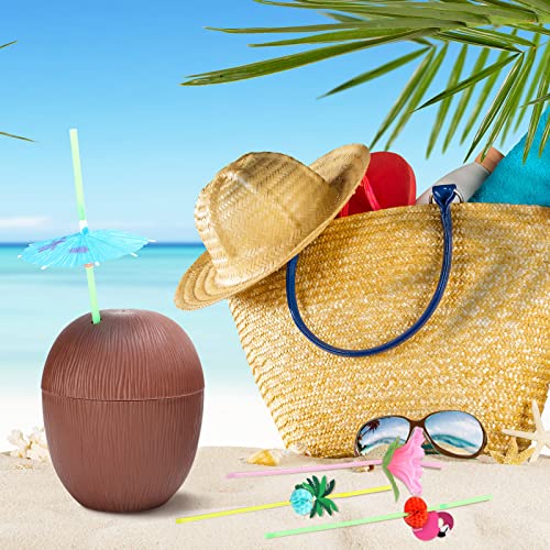 Gerrii 140 Pcs Coconut Cups Hawaiian Party 16 Oz Coconut Cups With Straws Set, Plastic Hawaii Party Tropical Coconut Drink Cups With Colorful Straws For Kids Adults Hawaiian Summer Beach Party #TOP4