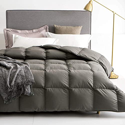 Royoliving Premium Silver Down Comforter California Cal King Size All Season Solid Dark Gary Charcoal Grey Oversized 100% Cotton Cover Down Duvet Insert With Corner Tabs, (67 Oz, 108 X 98) #TOP5