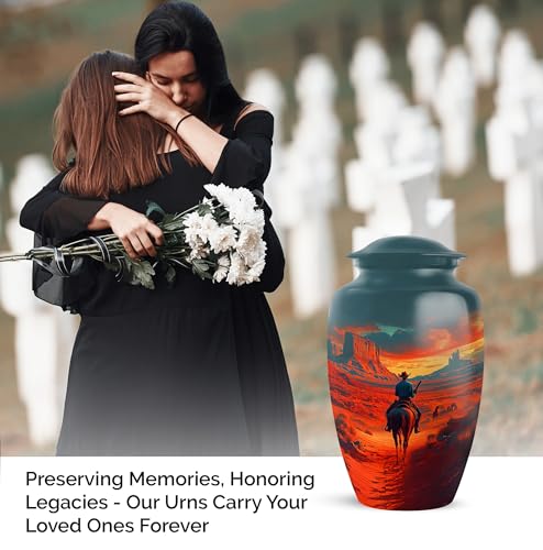Image of Cowboy Urn - Large & Small Urns for Human Ashes Adult Male - Funeral Urns for Adult Ashes Women - Burial Urns for Human Ashes (Combo - 10 inch & 3 inch, 5 Pcs)