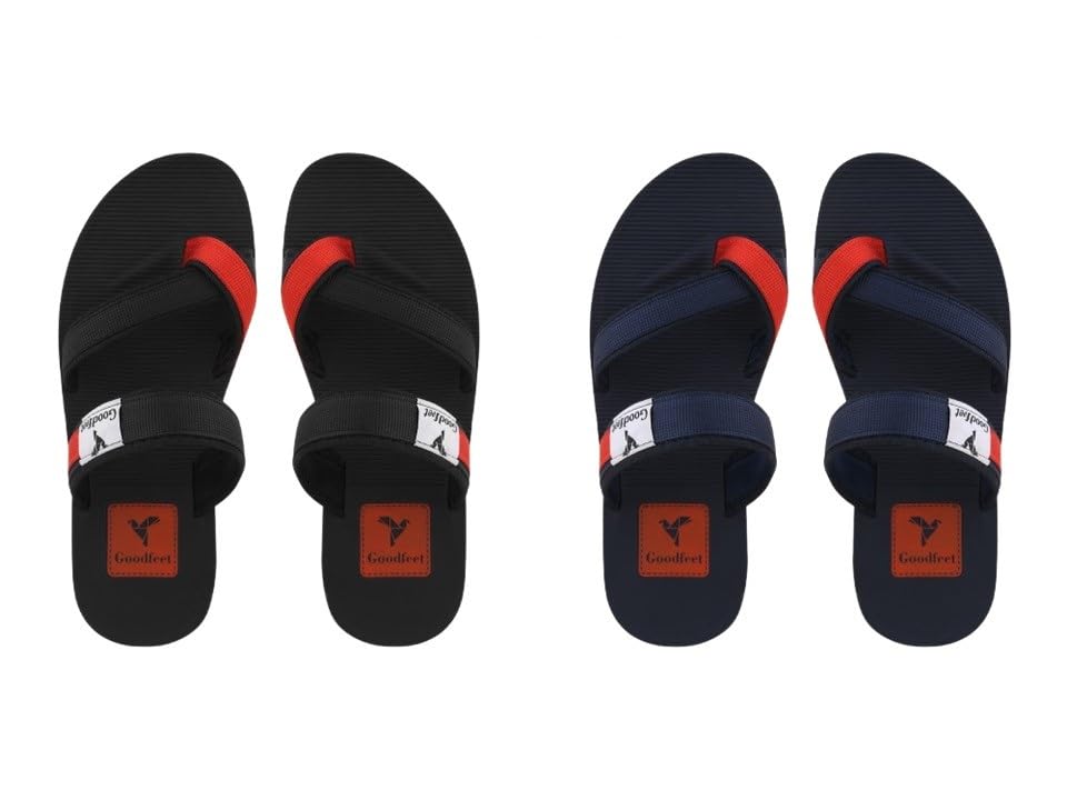 Men's Slippers | Combo Pack of 2 | Comfortable FlipFlop for Men | PU Material | Slip Resistant | Durable & Lightweight One Toe Slippers for Man | Chappal for Daily Use (GF-6001, Black/Blue)-image-10