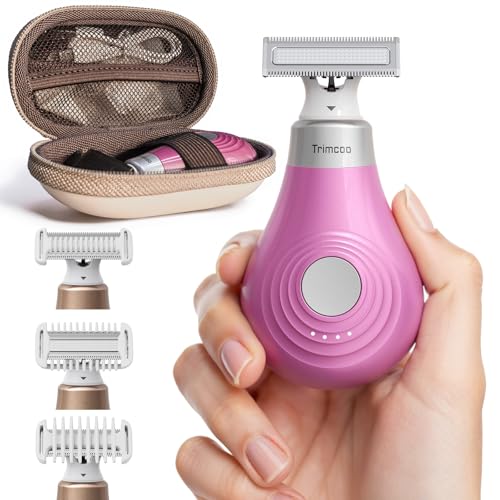 Trimcoo Mini Bikini Trimmer for Women - Intimate Pubic Hair Removal, Electric Body Groomer, Small Portable Wet/Dry Shaver, Magnetic Blade, USB-C Rechargeable with Travel Case, Easy to Clean (Pink)