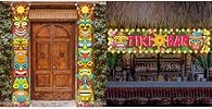 Hawaiian Luau Party Decorations - Tiki Totem Banner With LED Lights & Aloha Signs