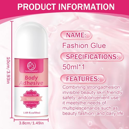 Fashion Glue Hautkleber für Kleidung Klamotten Kleber auf Haut Transparentes Hautfreundlich Zum Kompressionsstrümpfen Strumpfhosen Tänzer Schultergurten für alle Stoffarten (50ml)